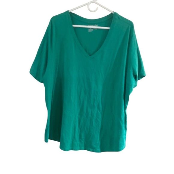 Terra & Sky Green V Neck Short Sleeve Top Size 2X - Picture 3 of 8